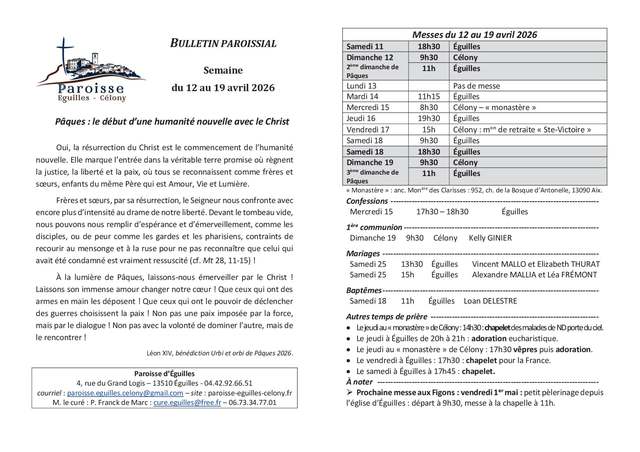 Bulletin semaine 2026 16