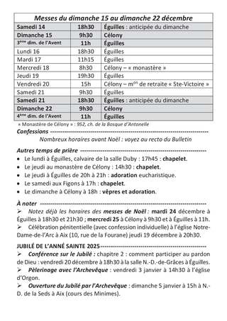 Horaires des messes du 13 au 20 Novembre 2022