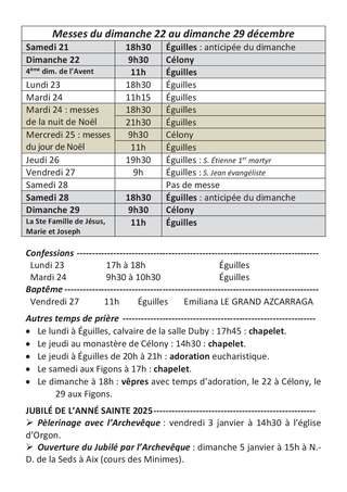 Horaires des messes du 13 au 20 Novembre 2022